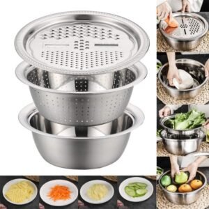 Stainless Steel 3 In 1 Basin With Vegetable Cutter And Drain Basket